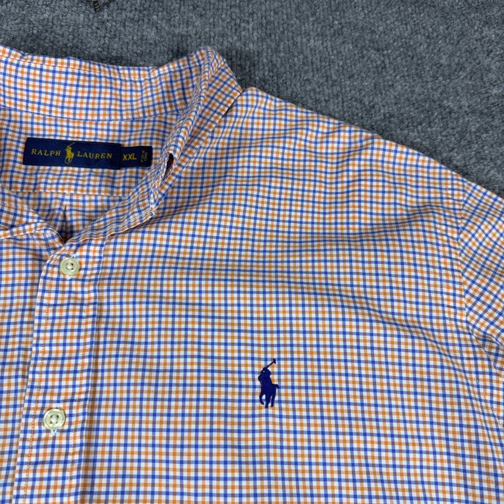 Ralph Lauren Mens XXL Gingham Button Down Shirt Orange Blue Long Sleeve Pony - Picture 3 of 11